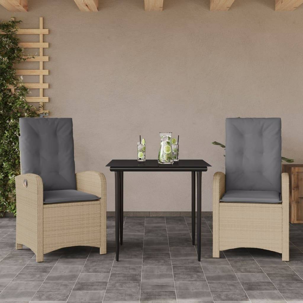 ComfortXL - Salon de Jardin Repas 2 Personnes en Résine Tressée Beige, 2 Fauteuils Inclinables et Table Carrée – ComfortXL Outdoor Living - Image 1