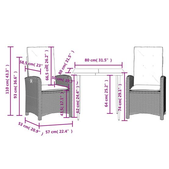 ComfortXL - Salon de Jardin Repas 2 Personnes en Résine Tressée Beige, 2 Fauteuils Inclinables et Table Carrée – ComfortXL Outdoor Living - Image 9