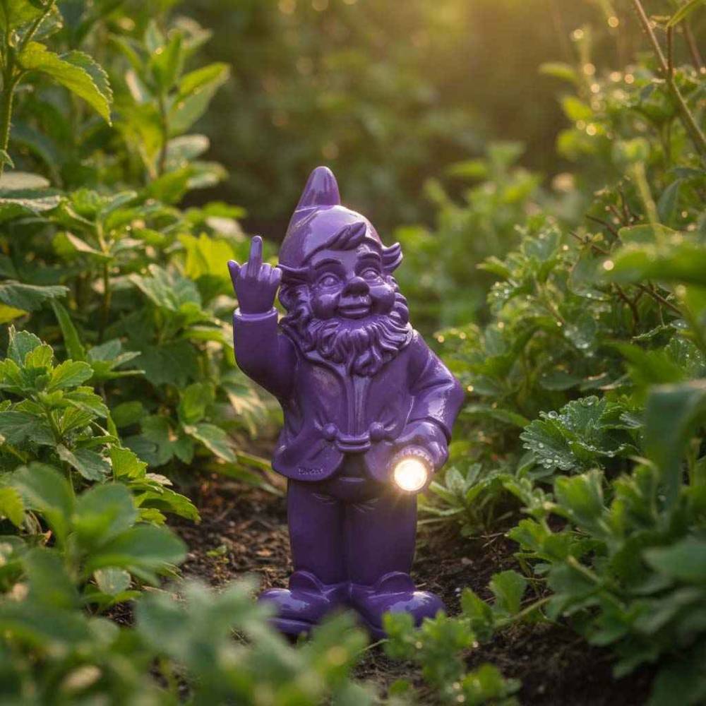 Stoobz - Nain de jardin en résine F*ck avec éclairage solaire 16 x 12 x 31 cm Stoobz - Image 2