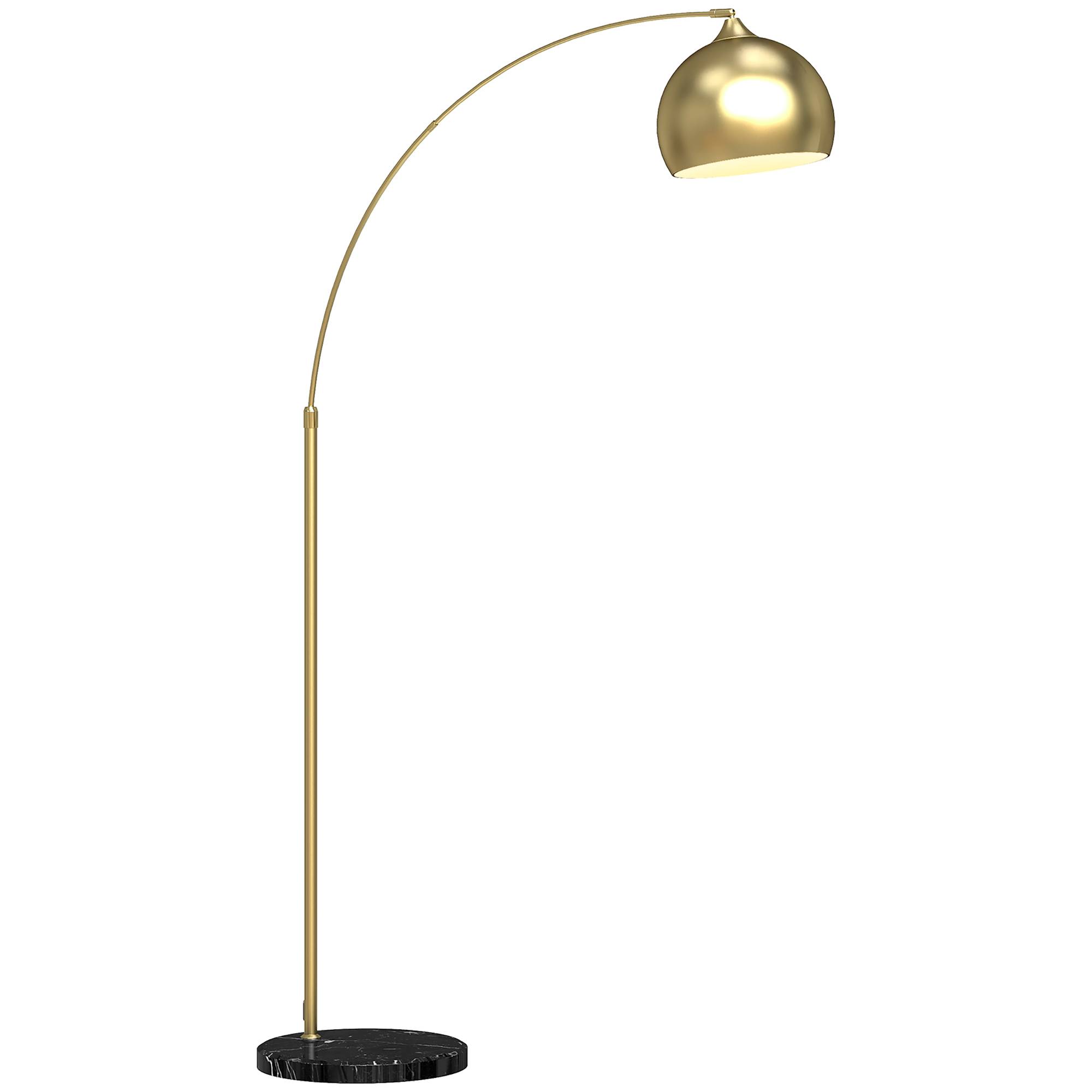 Lampadaire arqué, hauteur réglable, interrupteur au pied, base effet marbre, 170-180 cm, or/noir - Image 2