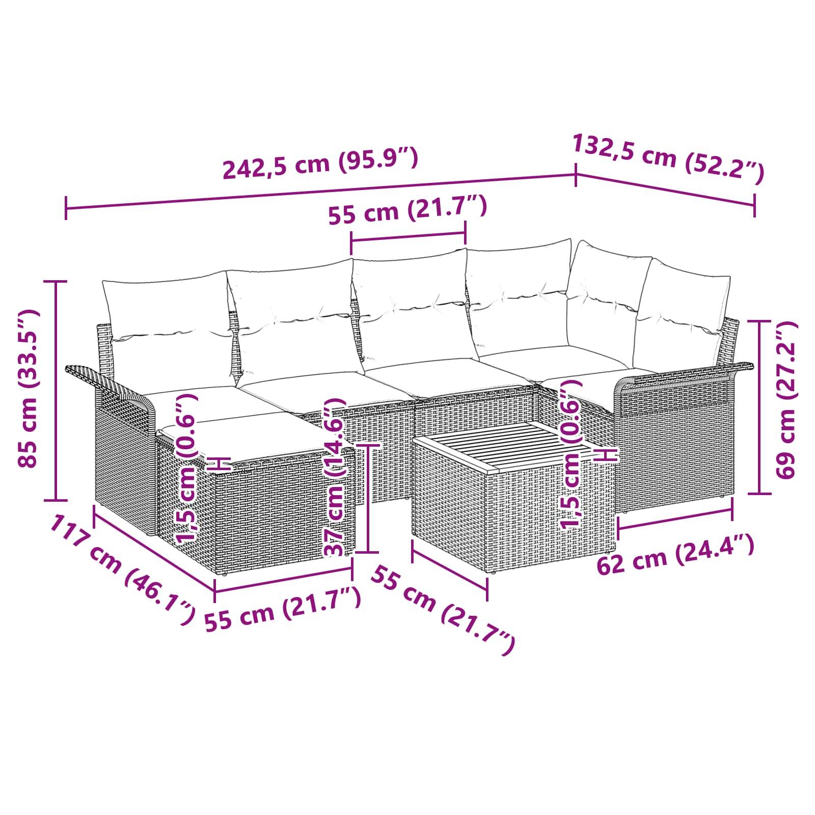 Vidaxl - Ensemble de canapé de jardin avec coussin 7 pcs Noir polyrotin vidaXL 3347354 - Image 3