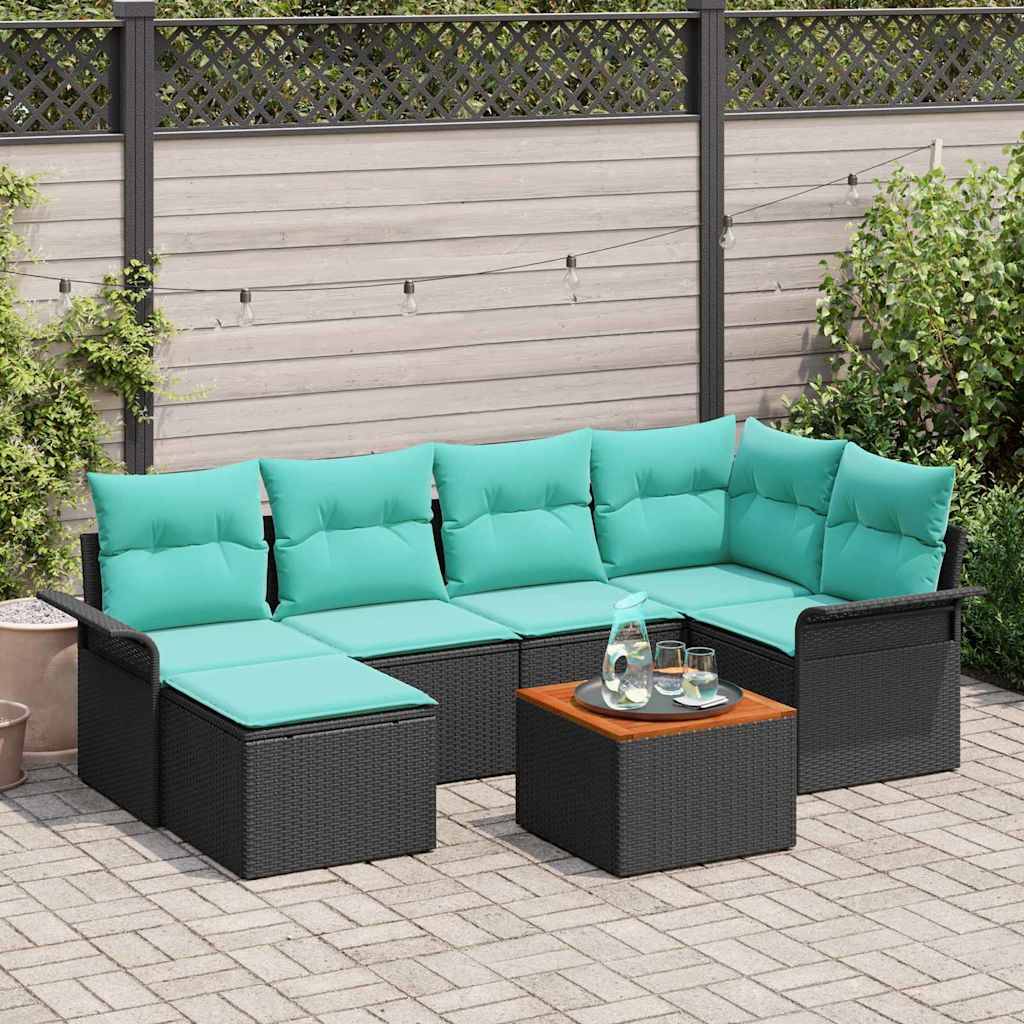 Vidaxl - Ensemble de canapé de jardin avec coussin 7 pcs Noir polyrotin vidaXL 3347354 - Image 1