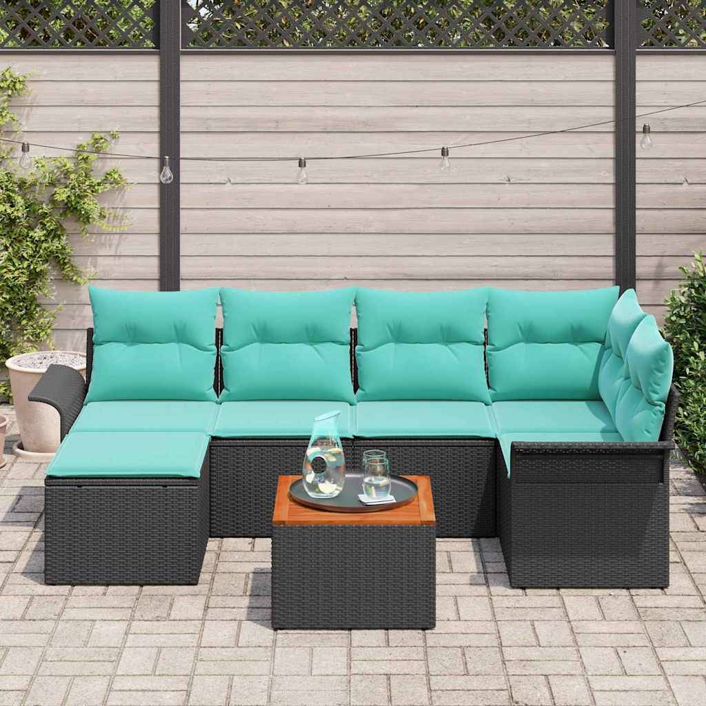Vidaxl - Ensemble de canapé de jardin avec coussin 7 pcs Noir polyrotin vidaXL 3347354 - Image 4