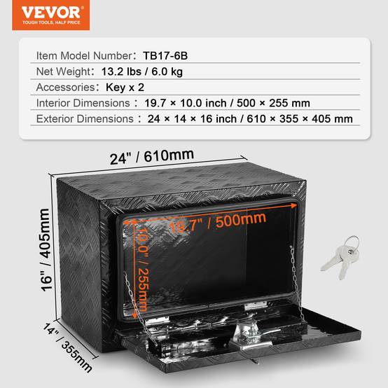 Vevor - VEVOR Boîte outils camion 61x35,5x40,5 cm, alu, fixation sous-châssis, étanche. - Image 7