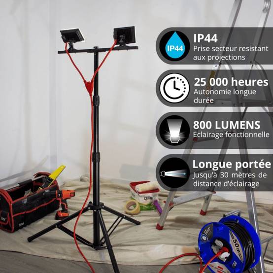 Xanlite - Projecteur de Chantier LED sur Pied, Filaire, x2 Projecteurs 20 W, 2800 Lumens - PR20W2T - Image 4