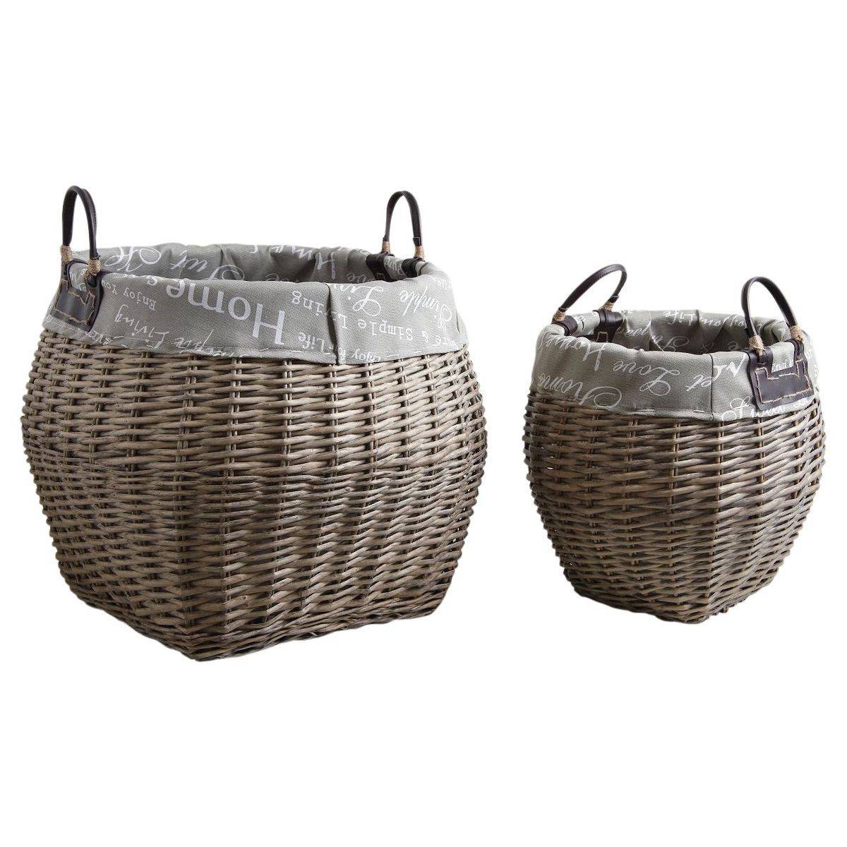 Aubry Gaspard - Corbeilles de rangement en osier gris (Lot de 2) - Image 1