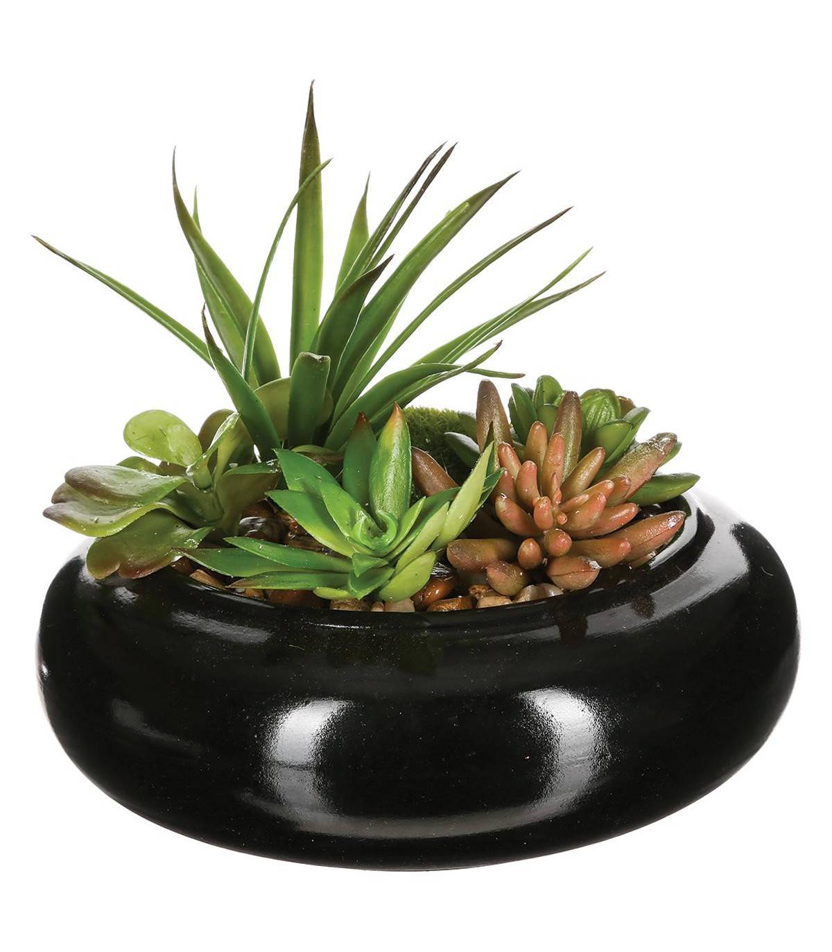 Composition de Plantes arificielles Vase en Céramique Noire D 20 cm - Image 1