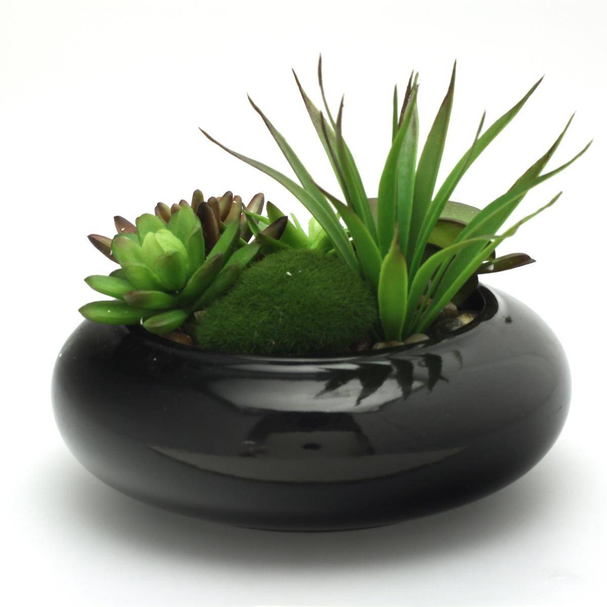 Composition de Plantes arificielles Vase en Céramique Noire D 20 cm - Image 3