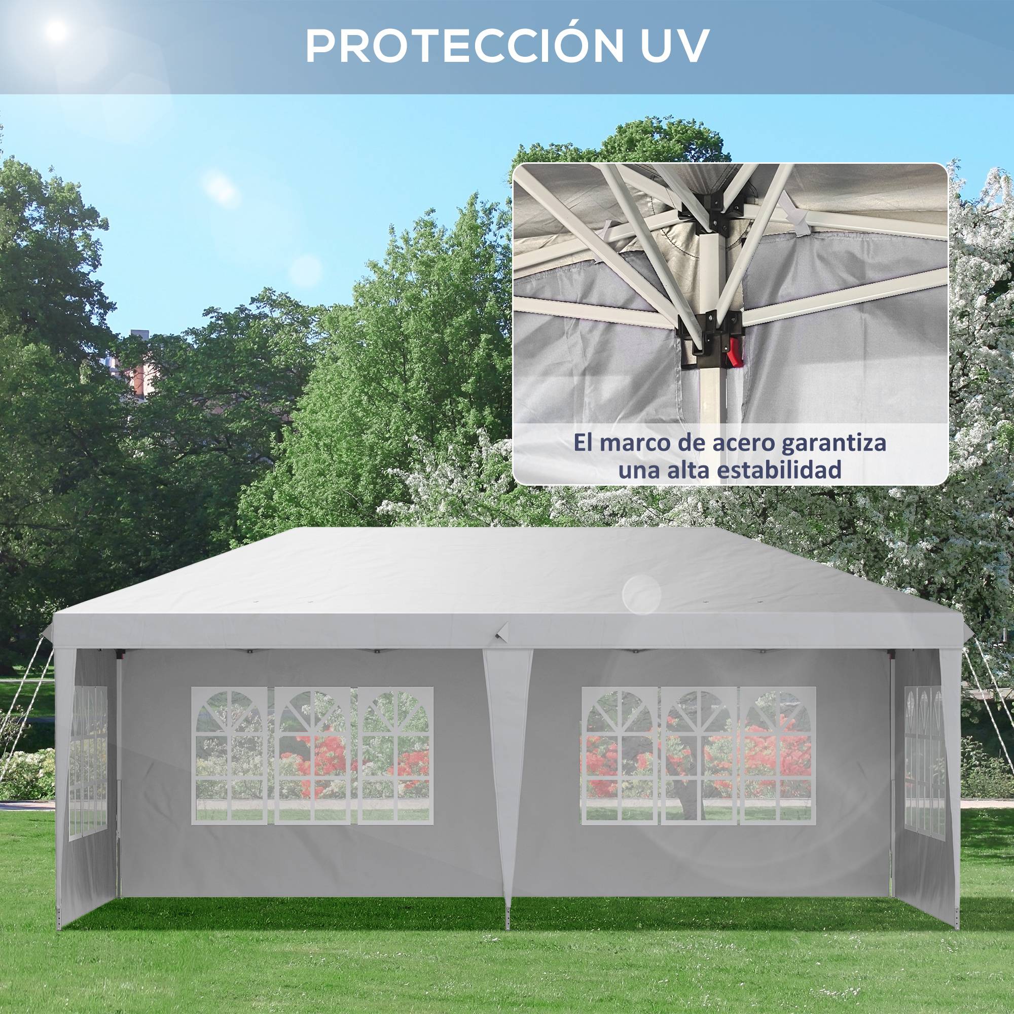 Tonnelle pliante 6 x 3 m avec 4 côtés détachables, tonnelle de jardin avec 4 fenêtres et sac de transport, blanche - Image 9