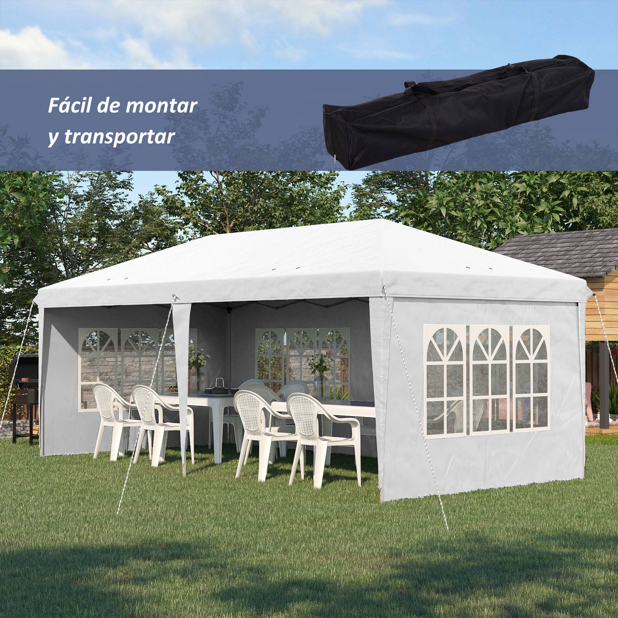 Tonnelle pliante 6 x 3 m avec 4 côtés détachables, tonnelle de jardin avec 4 fenêtres et sac de transport, blanche - Image 6