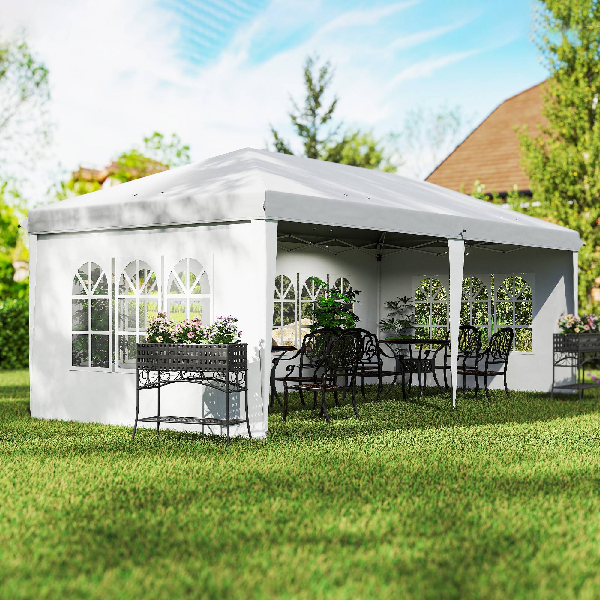 Tonnelle pliante 6 x 3 m avec 4 côtés détachables, tonnelle de jardin avec 4 fenêtres et sac de transport, blanche - Image 3