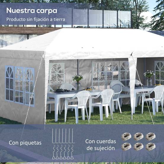 Tonnelle pliante 6 x 3 m avec 4 côtés détachables, tonnelle de jardin avec 4 fenêtres et sac de transport, blanche - Image 7