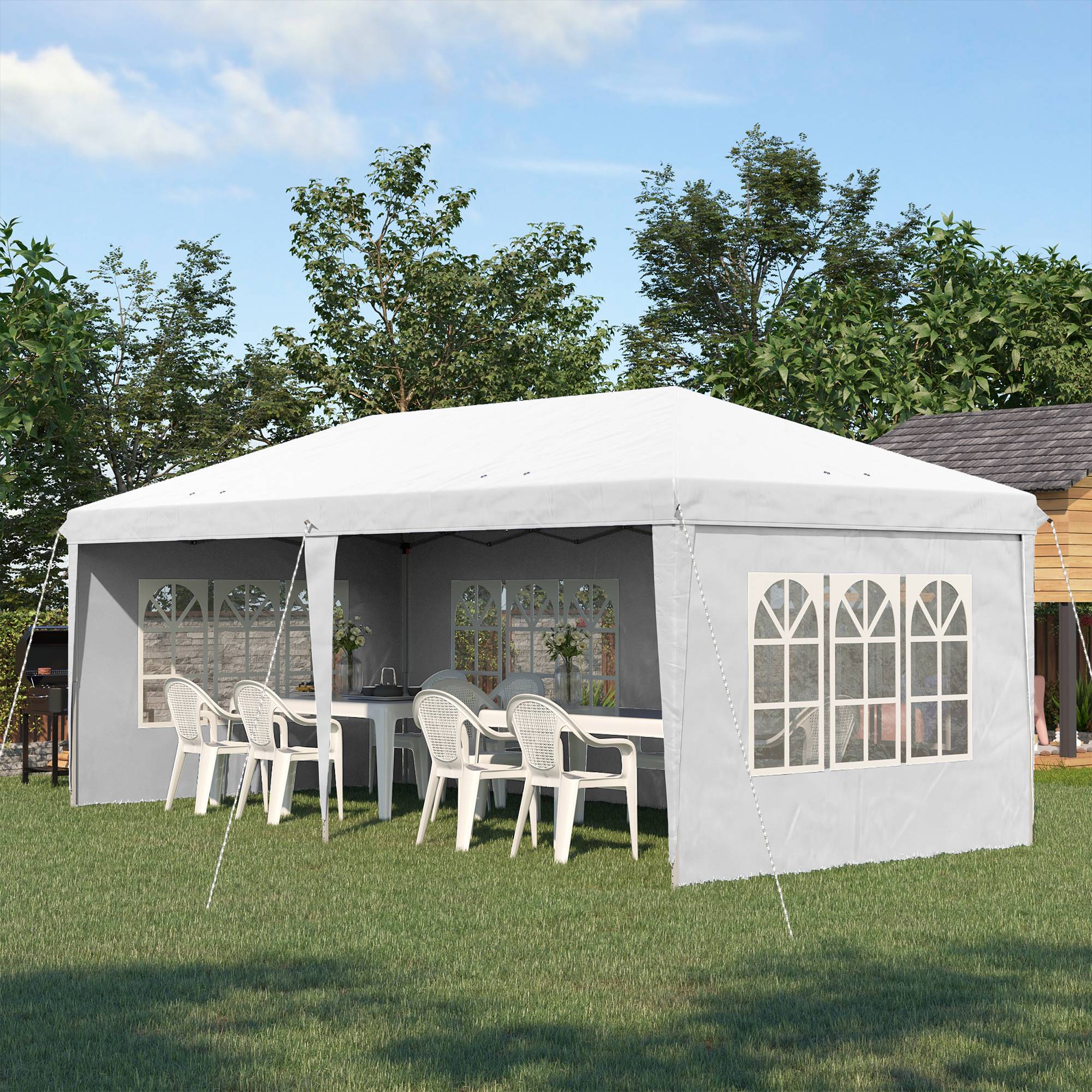 Tonnelle pliante 6 x 3 m avec 4 côtés détachables, tonnelle de jardin avec 4 fenêtres et sac de transport, blanche - Image 4