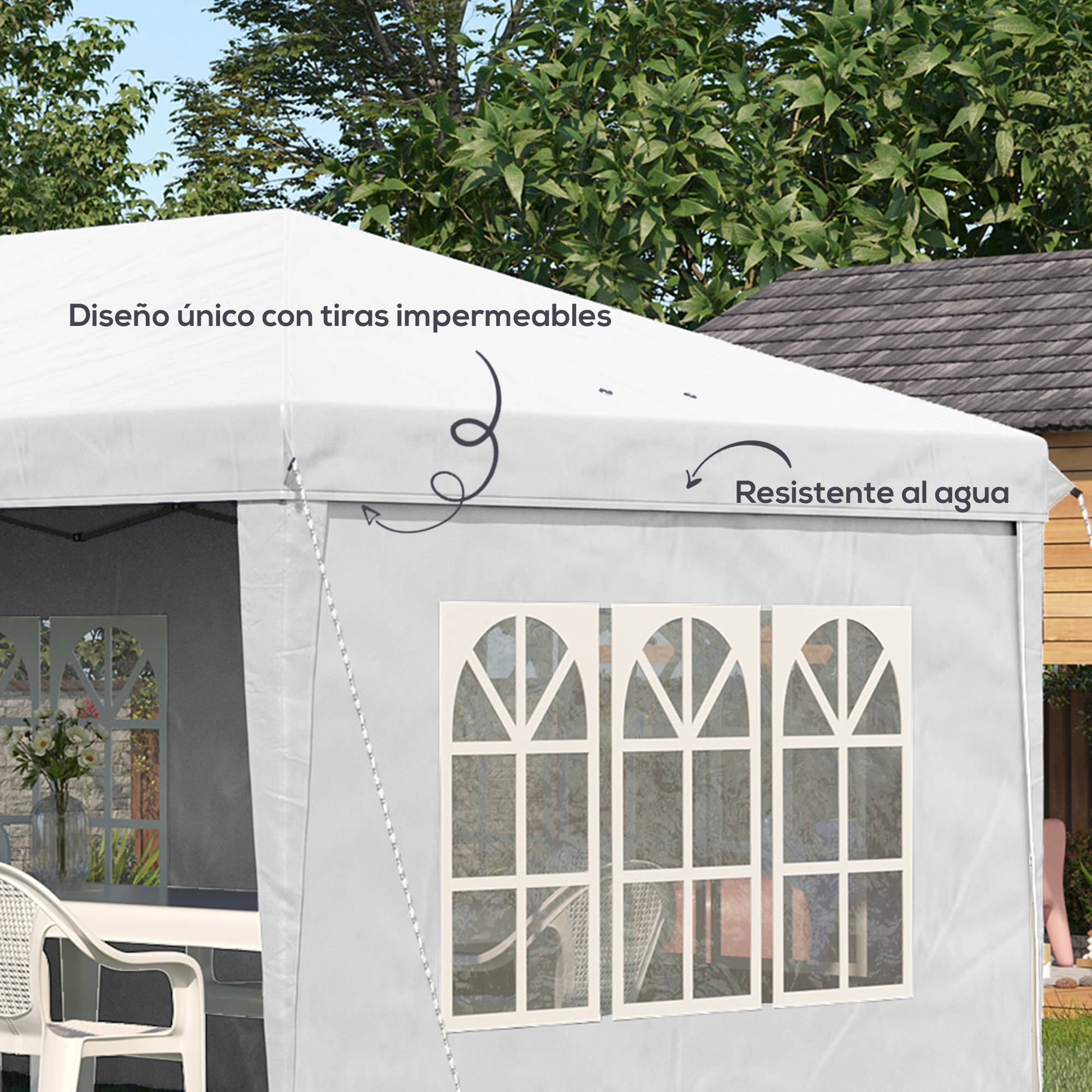 Tonnelle pliante 6 x 3 m avec 4 côtés détachables, tonnelle de jardin avec 4 fenêtres et sac de transport, blanche - Image 8
