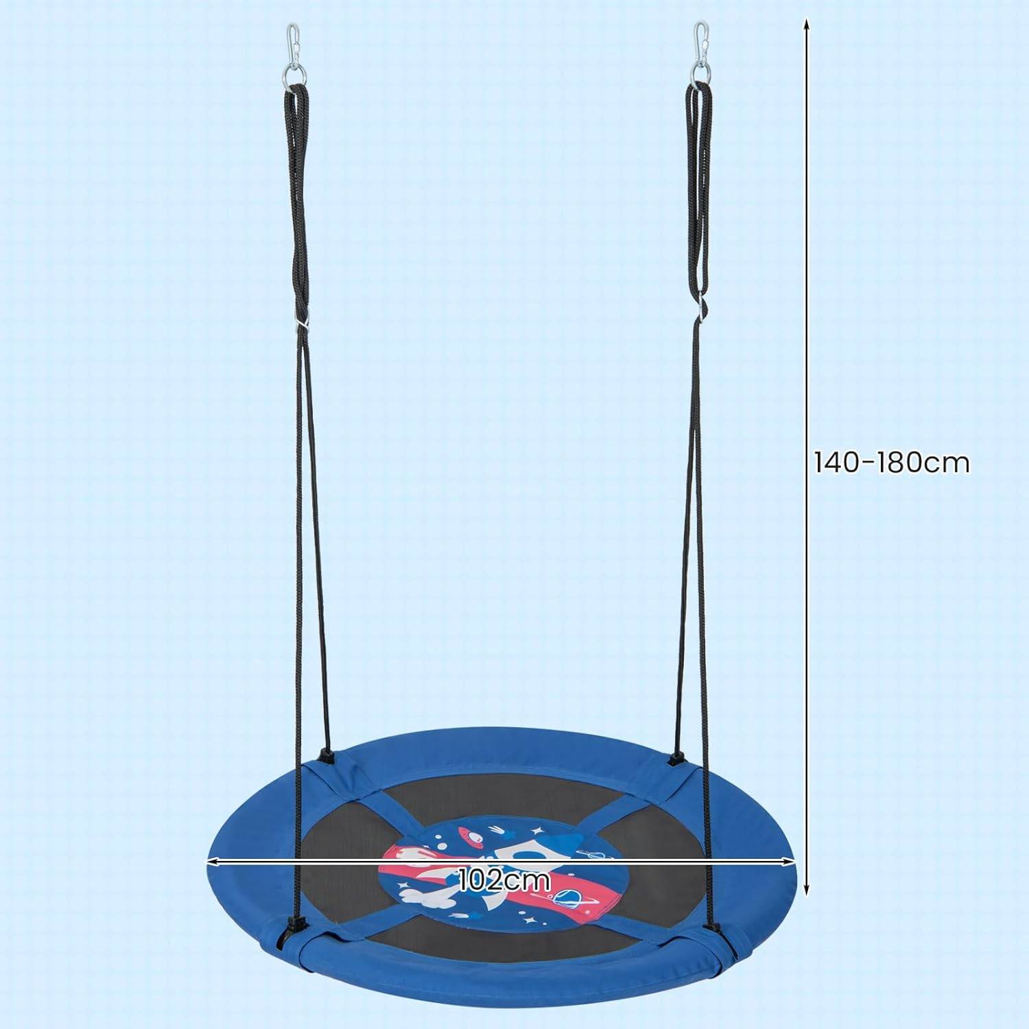 Balançoire Nid d'Oiseau Ø 102cm Enfants avec Motif Fusée, (140-180cm), Charge 100kg de 3-12 Ans - Image 4