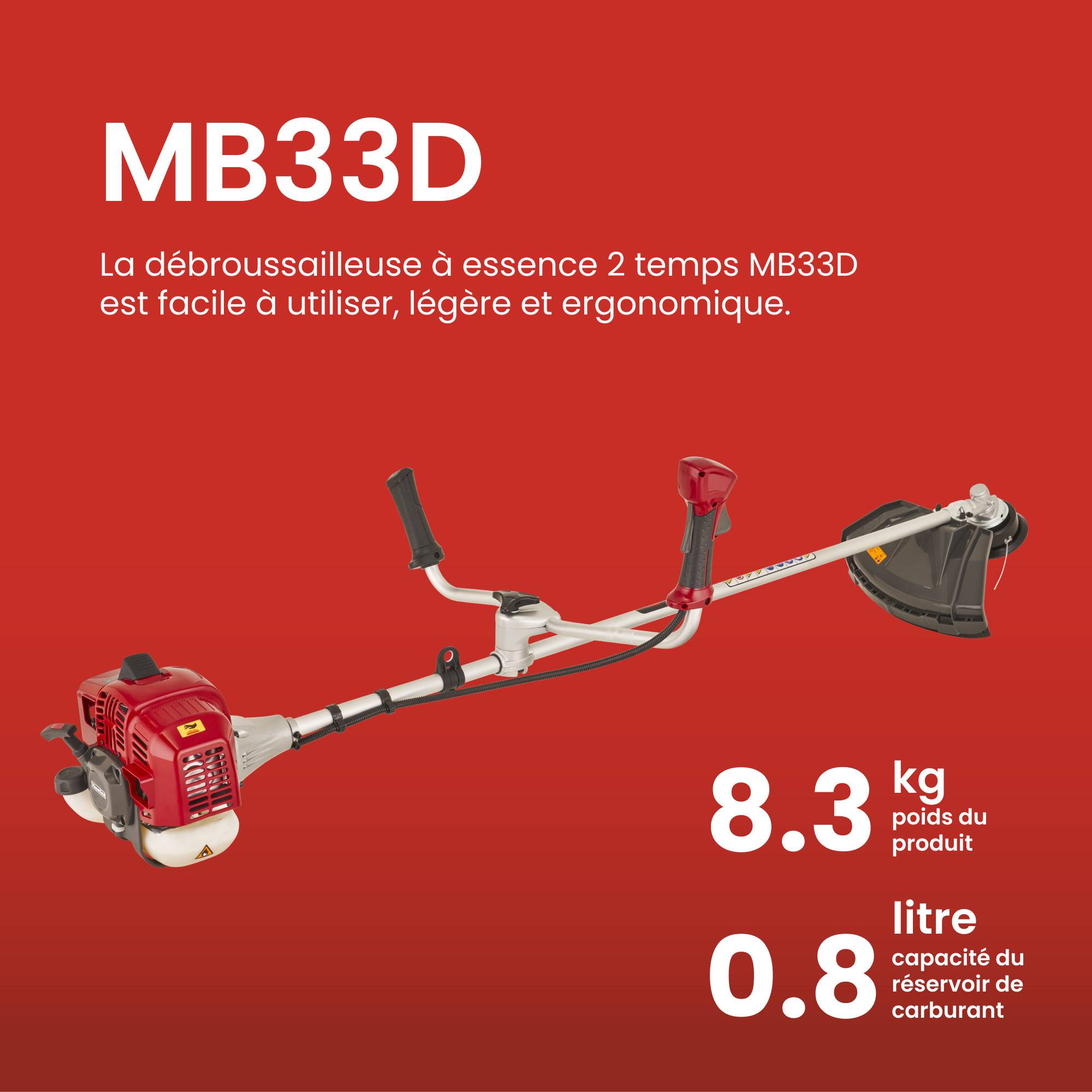 Débroussailleuse MB33D, moteur 2 temps 32,6 cm³, largeur 43 cm, guidon type vélo, idéale pour herbes denses – Mountfield - Image 2