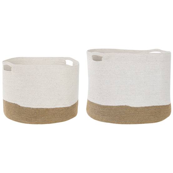 Lot de 2 Paniers en Coton Tressés pour le Linge Blanc et Beige Clair Pour Rangement Déco Bohème - Image 1