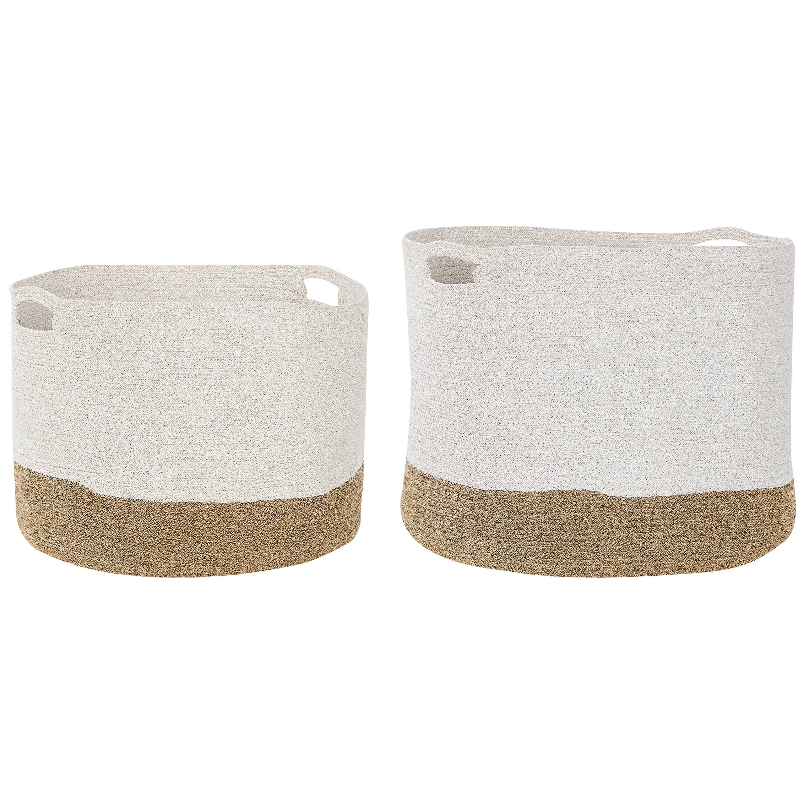 Lot de 2 Paniers en Coton Tressés pour le Linge Blanc et Beige Clair Pour Rangement Déco Bohème - Image 1