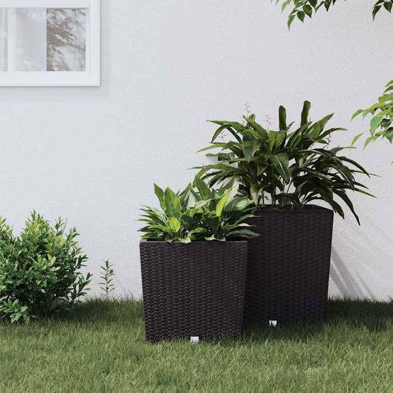 Jardinière polypropylène aspect rotin marron 32 x 32 x 32.5 cm - PANGIVO - Image 1