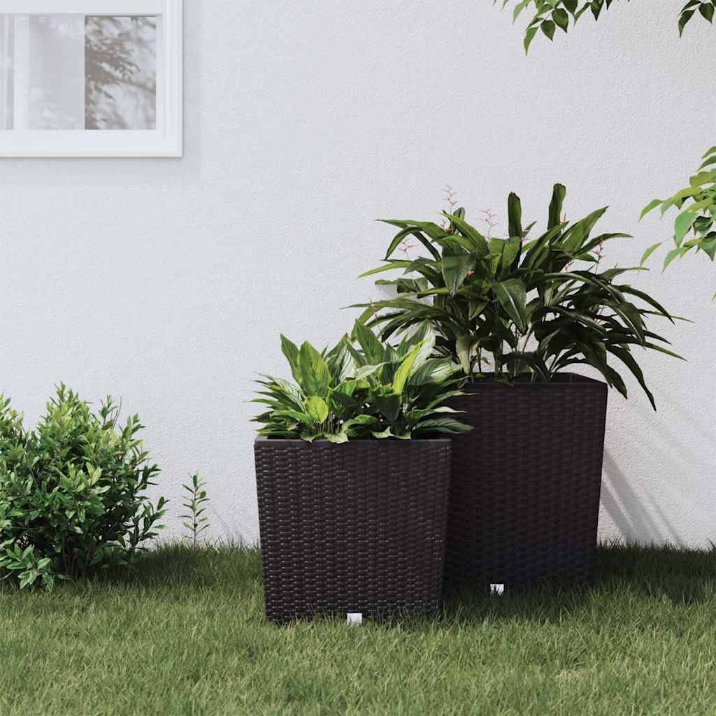 Jardinière polypropylène aspect rotin marron 32 x 32 x 32.5 cm - PANGIVO - Image 1