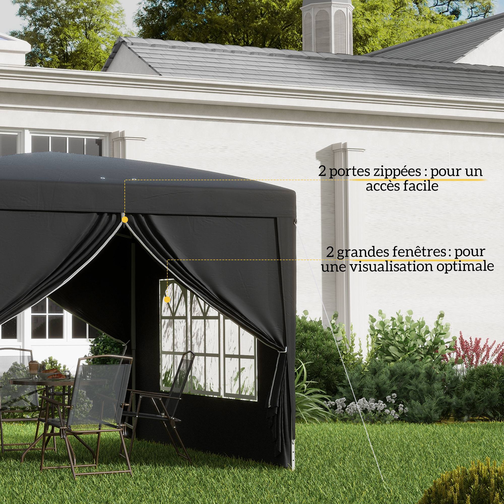Tonnelle tente de réception barnum pop-up pliant 3 x 3 m 4 parois amovibles + sac de transport noir - Image 9