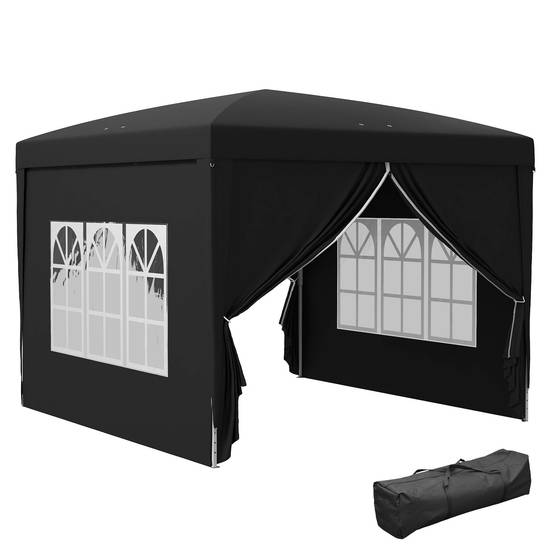 Tonnelle tente de réception barnum pop-up pliant 3 x 3 m 4 parois amovibles + sac de transport noir - Image 1