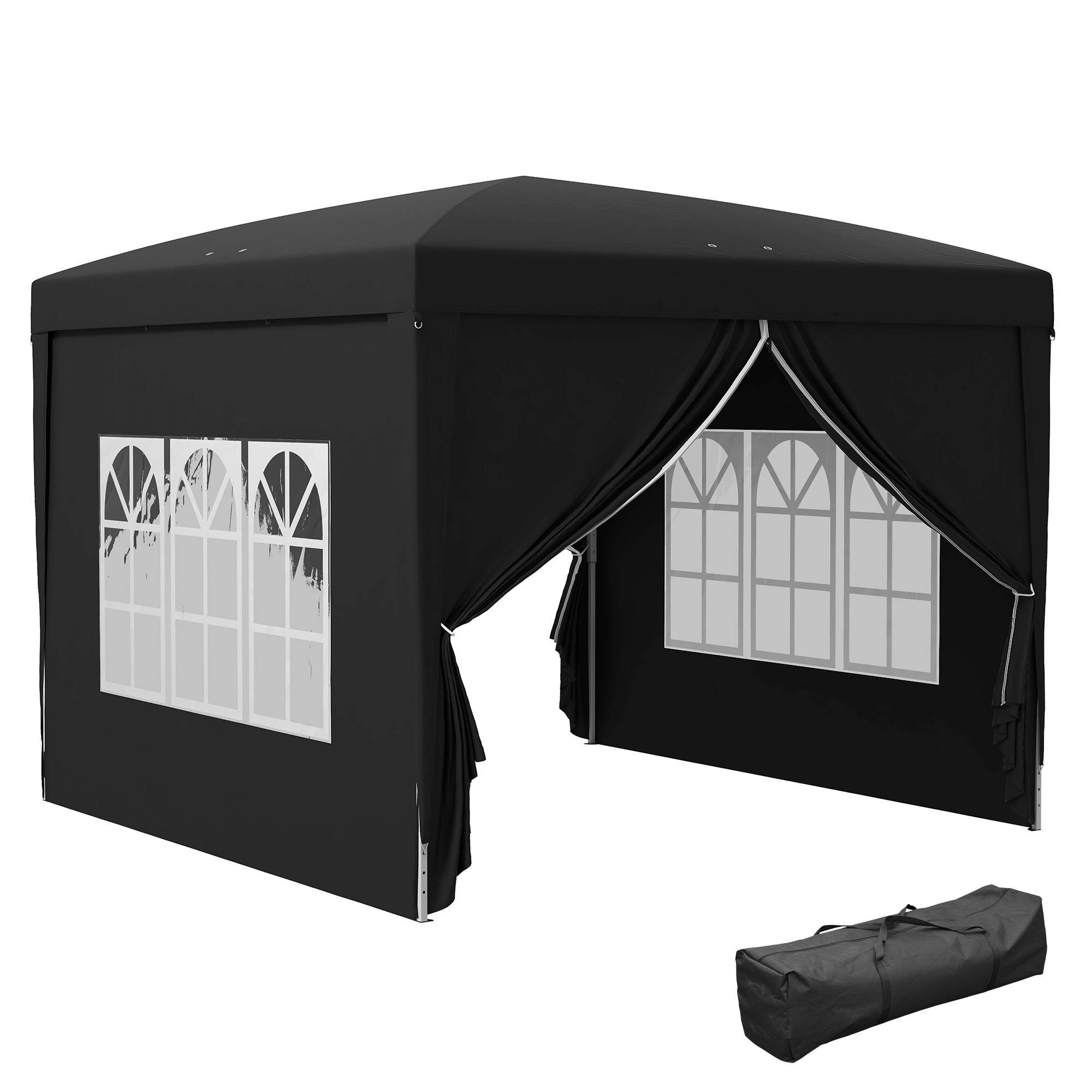 Tonnelle tente de réception barnum pop-up pliant 3 x 3 m 4 parois amovibles + sac de transport noir - Image 1