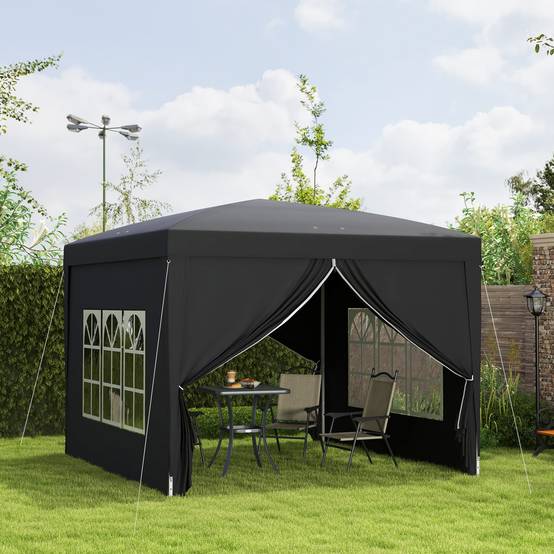 Tonnelle tente de réception barnum pop-up pliant 3 x 3 m 4 parois amovibles + sac de transport noir - Image 4