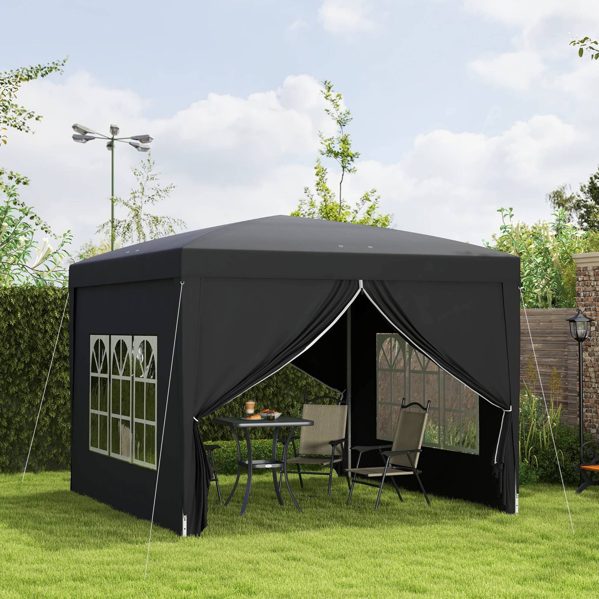 Tonnelle tente de réception barnum pop-up pliant 3 x 3 m 4 parois amovibles + sac de transport noir - Image 4