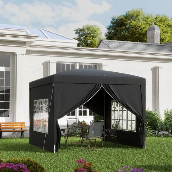 Tonnelle tente de réception barnum pop-up pliant 3 x 3 m 4 parois amovibles + sac de transport noir - Image 3