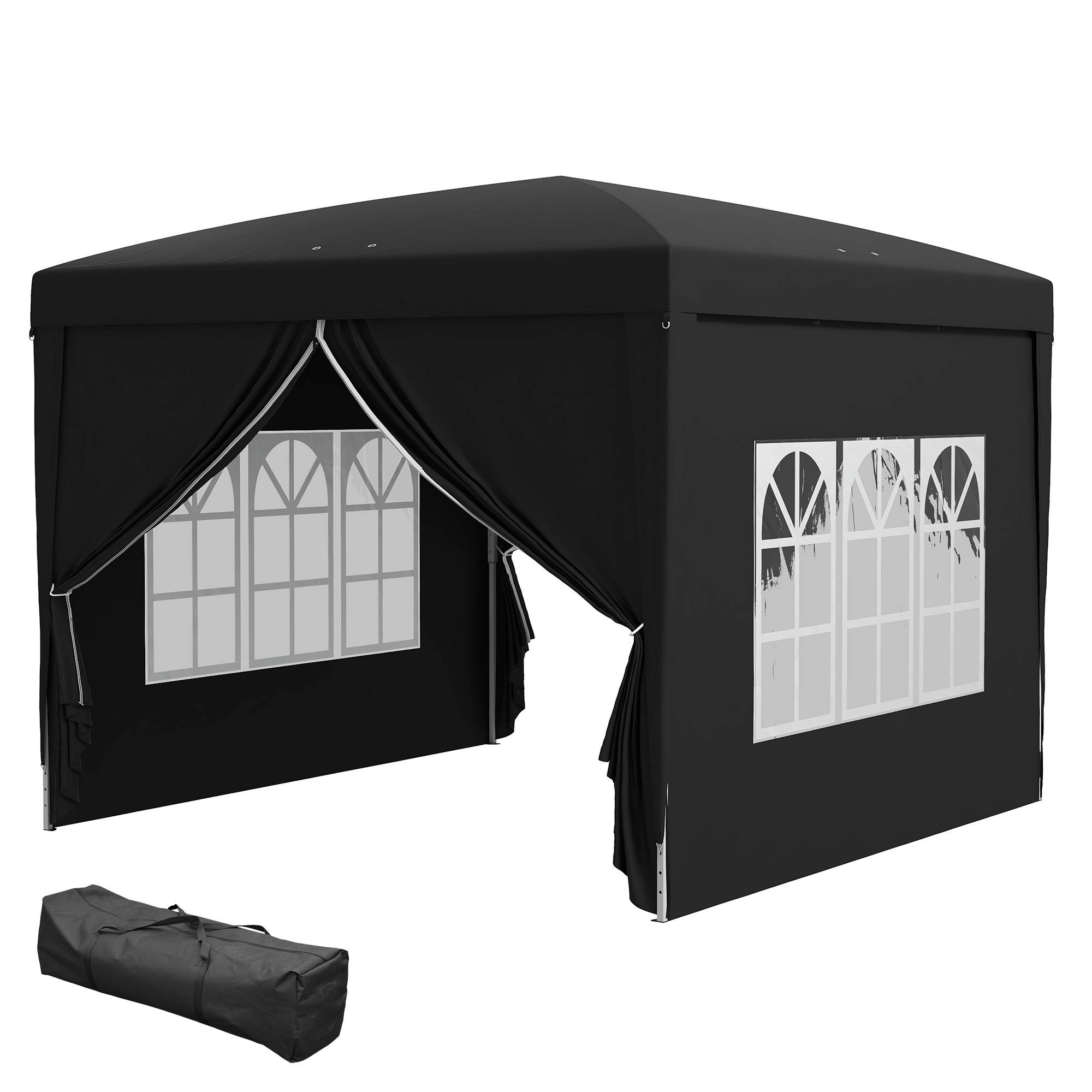 Tonnelle tente de réception barnum pop-up pliant 3 x 3 m 4 parois amovibles + sac de transport noir - Image 2