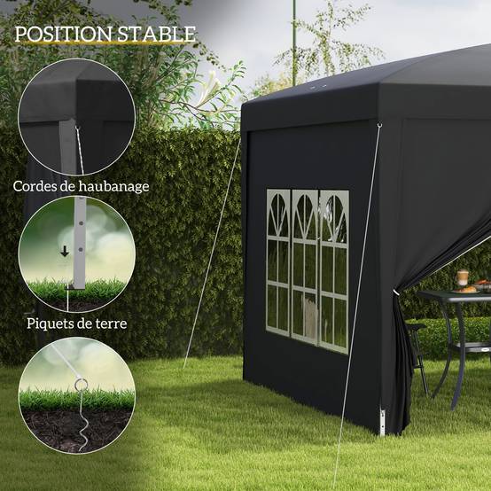 Tonnelle tente de réception barnum pop-up pliant 3 x 3 m 4 parois amovibles + sac de transport noir - Image 8