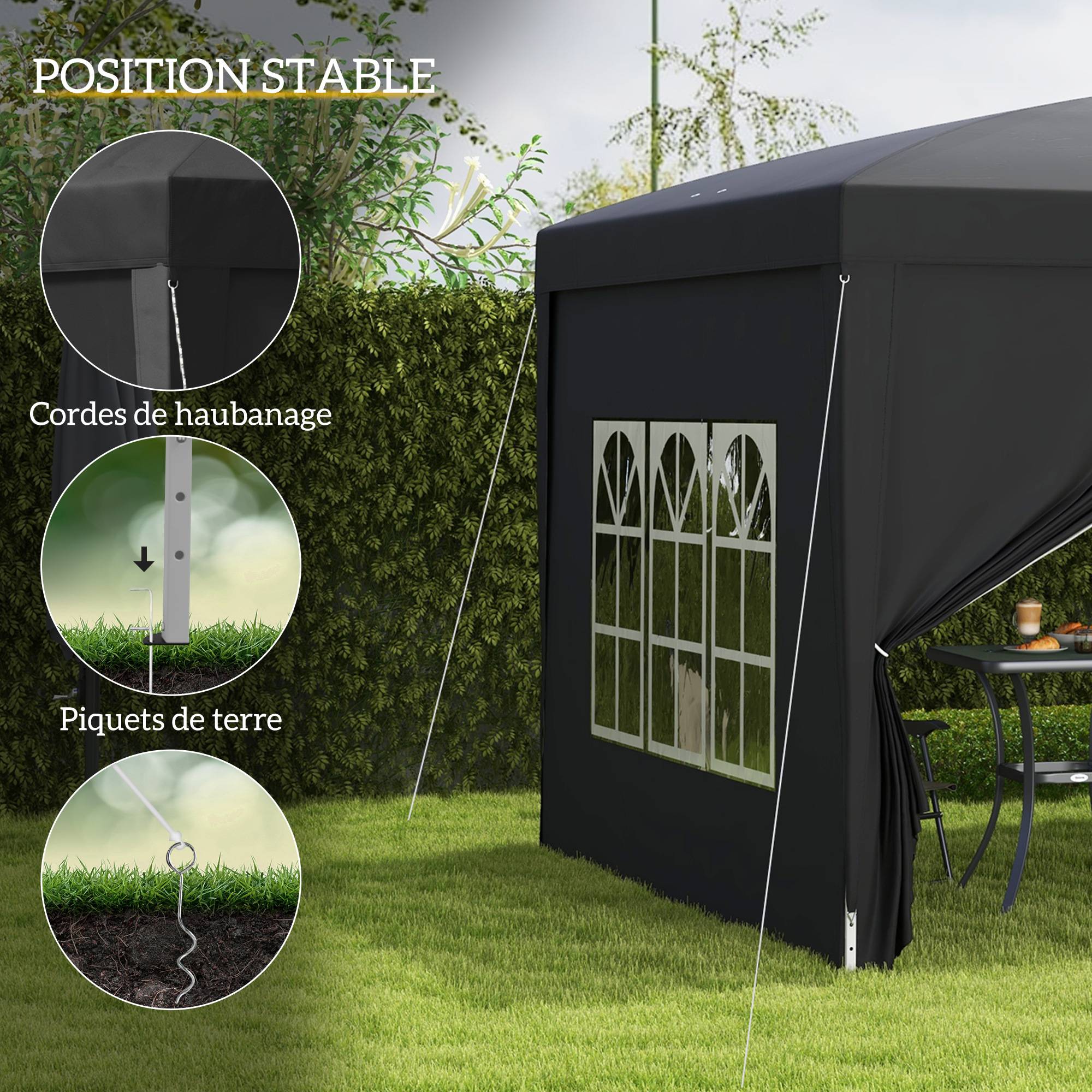 Tonnelle tente de réception barnum pop-up pliant 3 x 3 m 4 parois amovibles + sac de transport noir - Image 8