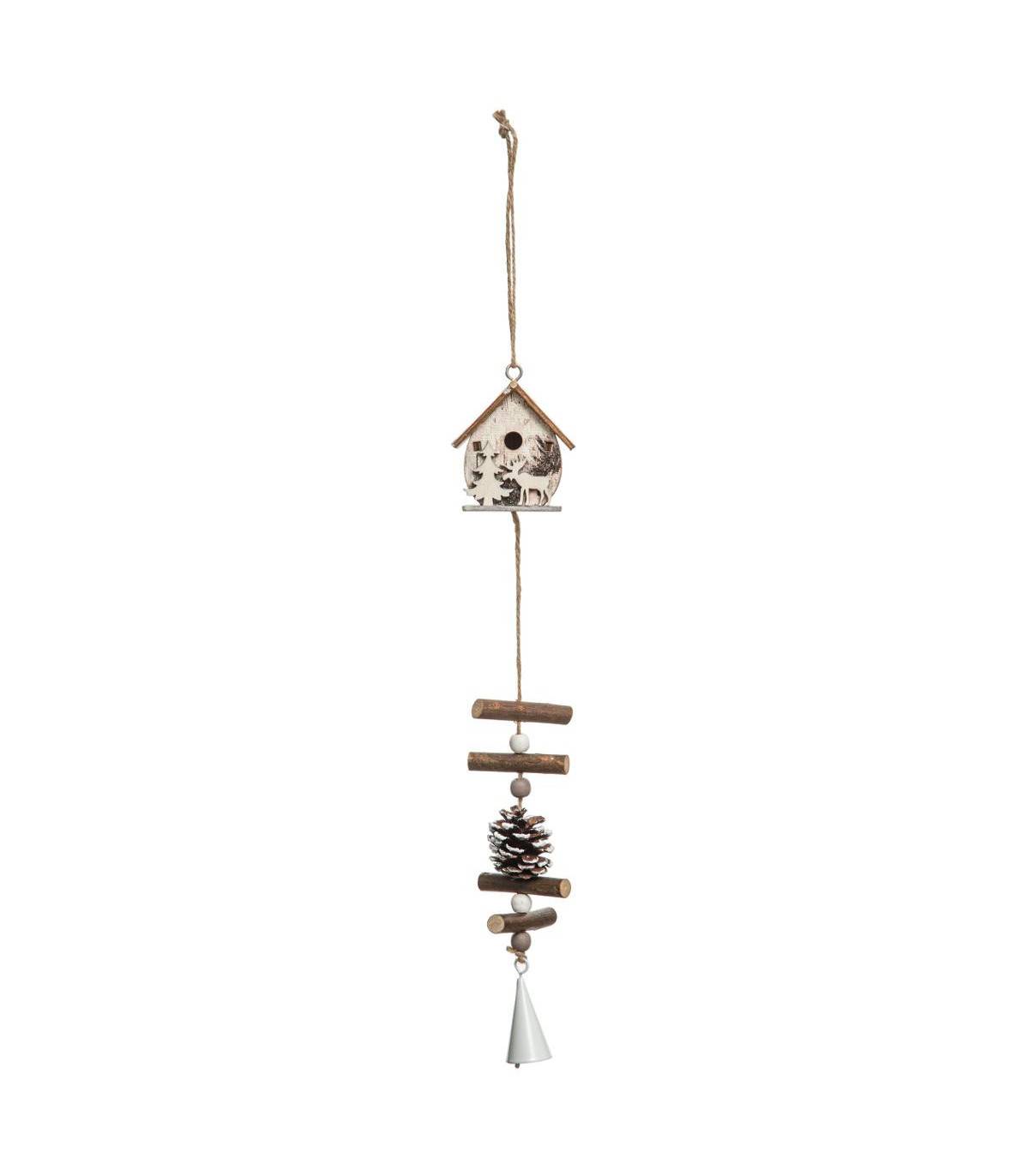 Fééric Lights & Christmas - Sujet de Noël à suspendre Maison en bois avec deco H 30 cm