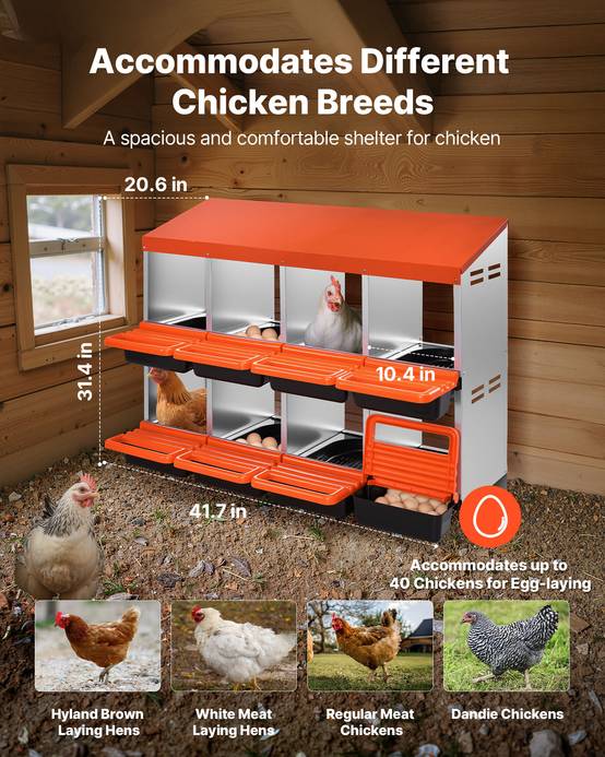 VEVOR Pondoir à Poules Nichoir Métal 8 Compartiments 2 Niveaux Plateau Incliné - Image 2