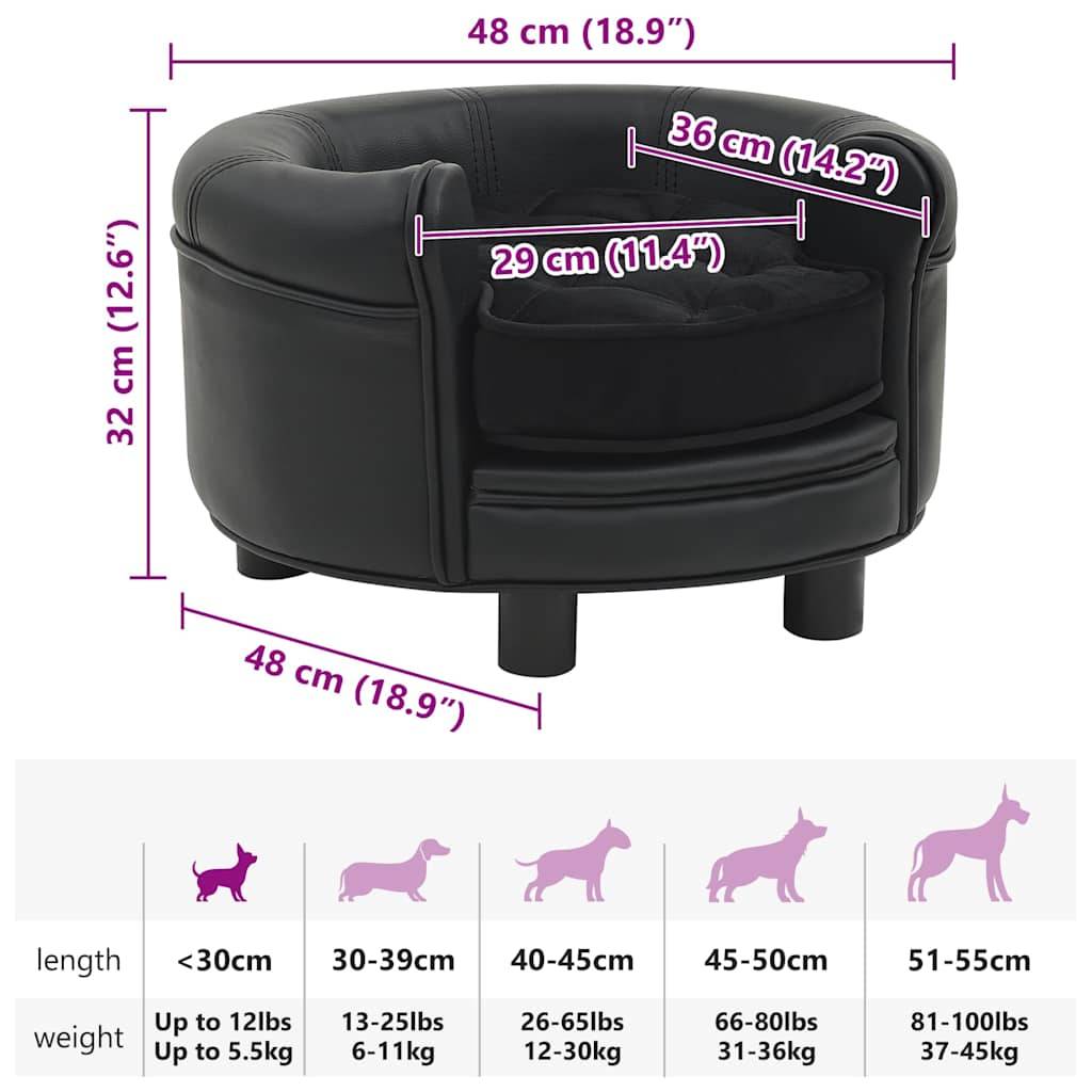 Vidaxl - Canapé pour chien Noir 48x48x32 cm Peluche et similicuir vidaXL 170957 - Image 3