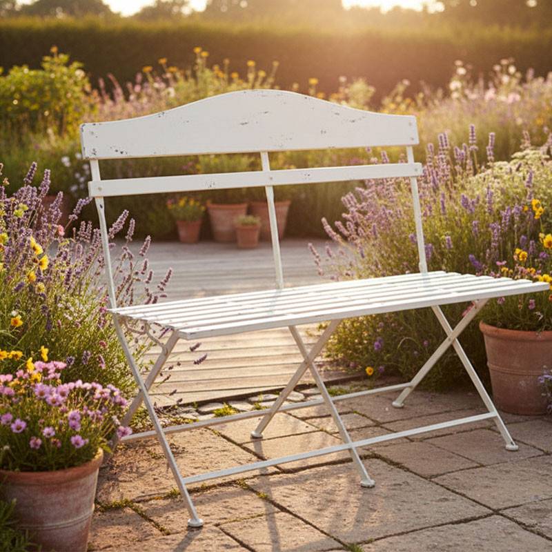 La Grande Prairie - Banc de jardin fer blanc 104x55x94cm - Image 2