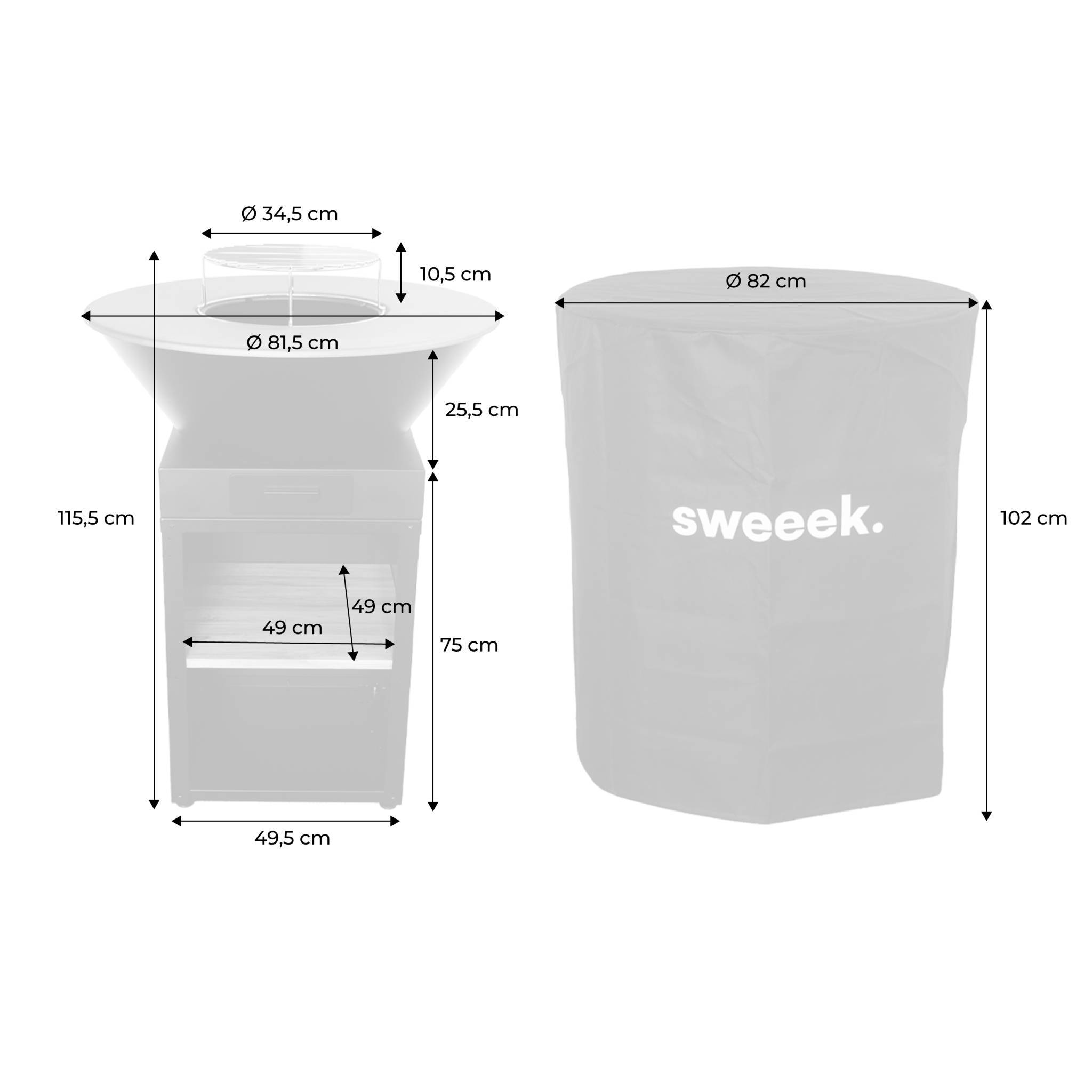 sweeek - Brasero barbecue Ø81.5cm avec grille de cuisson. espace de stockage pour le bois + Housse en polyester | sweeek - Image 4