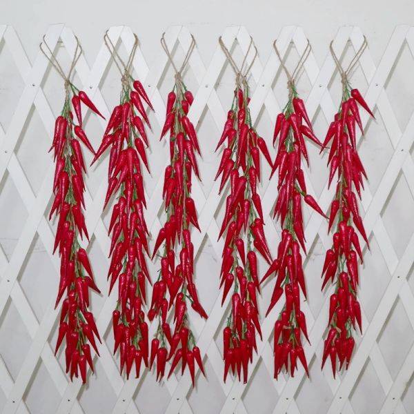 Piment d'espelette artificiel en guirlande Longueur 52 cm 16 piments rouges 1 cm - Image 2