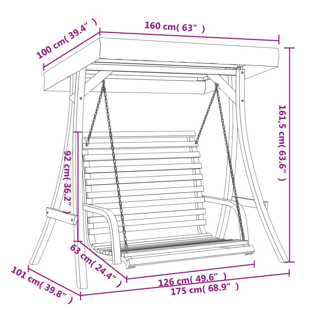 Balancelle de Jardin avec Toit Abri Soleil en Bois d'Épicéa Massif Aspect Teck pour Terrasse et Extérieur Crème – ComfortXL Outdoor Living - Image 8