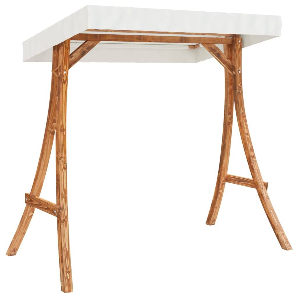Balancelle de Jardin avec Toit Abri Soleil en Bois d'Épicéa Massif Aspect Teck pour Terrasse et Extérieur Crème – ComfortXL Outdoor Living - Image 5