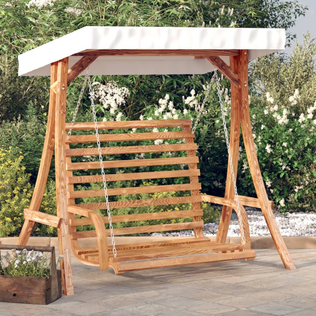 Balancelle de Jardin avec Toit Abri Soleil en Bois d'Épicéa Massif Aspect Teck pour Terrasse et Extérieur Crème – ComfortXL Outdoor Living - Image 1