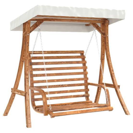 Balancelle de Jardin avec Toit Abri Soleil en Bois d'Épicéa Massif Aspect Teck pour Terrasse et Extérieur Crème – ComfortXL Outdoor Living - Image 2