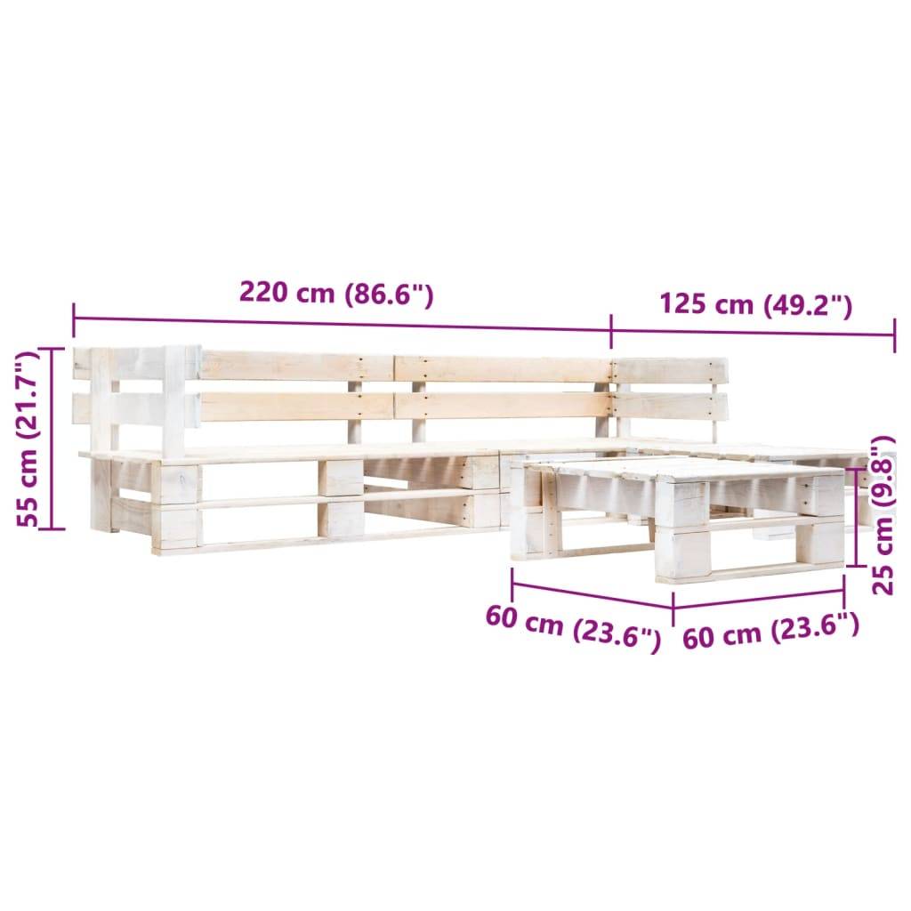Salon de jardin palette 4 pcs | Mobilier d'extérieur Bois Blanc Maison Chic - Image 3