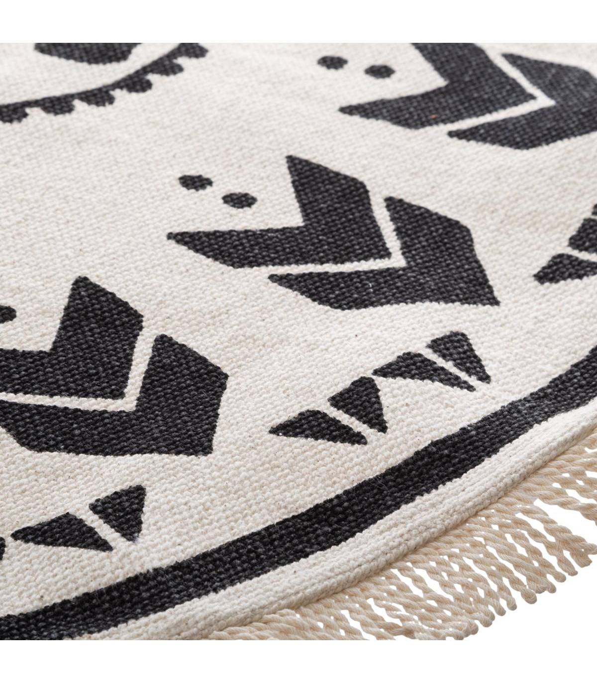 Tapis Rond Noir et Blanc en Coton D 120 cm - Image 2
