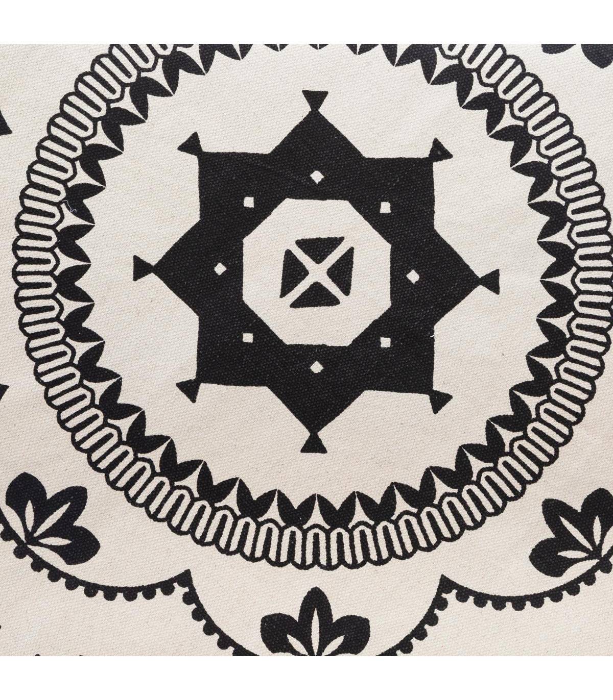 Tapis Rond Noir et Blanc en Coton D 120 cm - Image 3