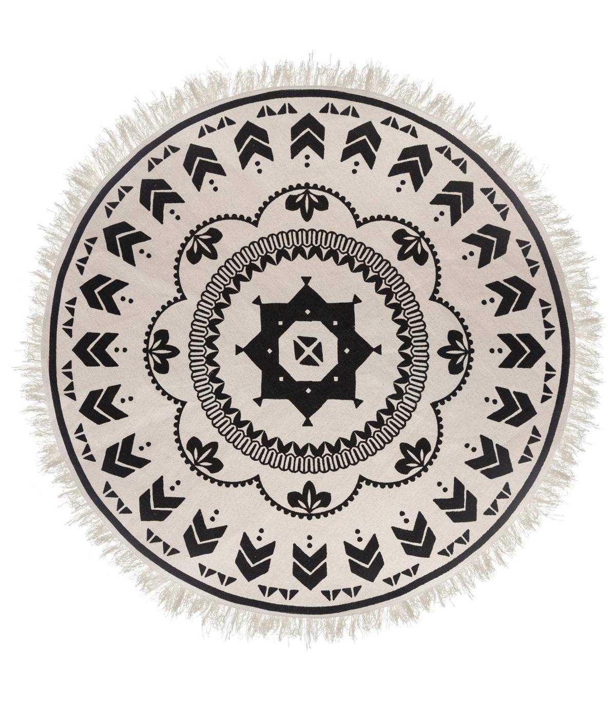 Tapis Rond Noir et Blanc en Coton D 120 cm - Image 1