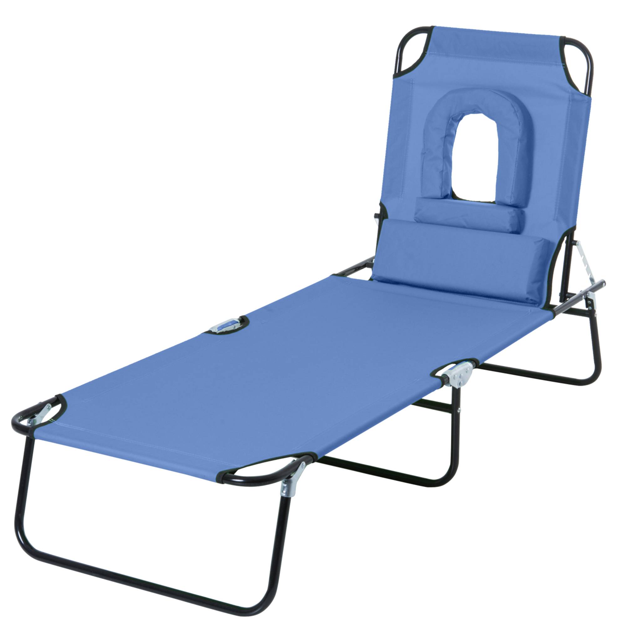 Bain de Soleil Pliable transat inclinable 4 Positions Chaise Longue 3 Coussins fournis Bleu fr105 - Image 2