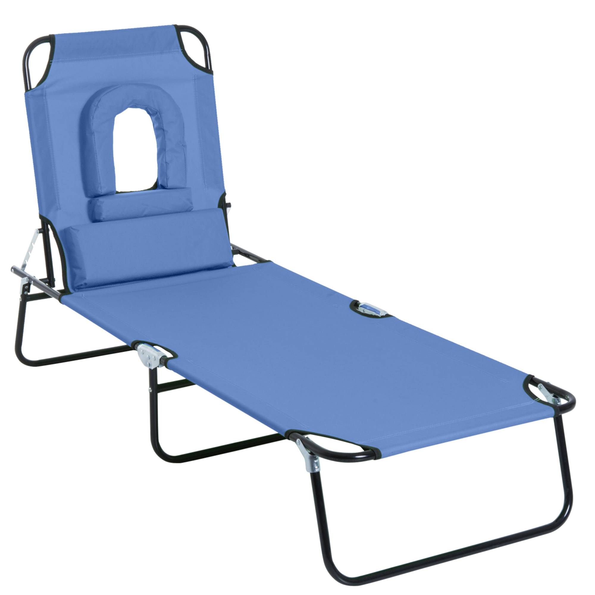 Bain de Soleil Pliable transat inclinable 4 Positions Chaise Longue 3 Coussins fournis Bleu fr105 - Image 1