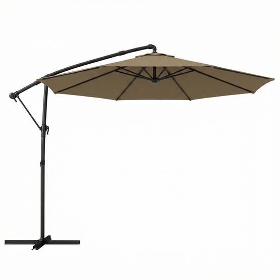 Parasol déporté rond 3 m, parasol de jardin inclinable avec housse de - 300x300x235cm Métal Kaki fr330 - Image 1